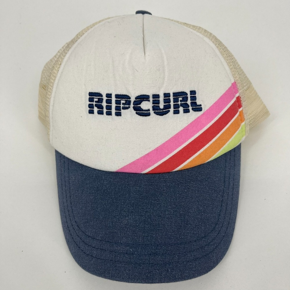 Rip Curl Womens Trucker Hat Rainbow Stripe Snapback Mesh Cap Blue White